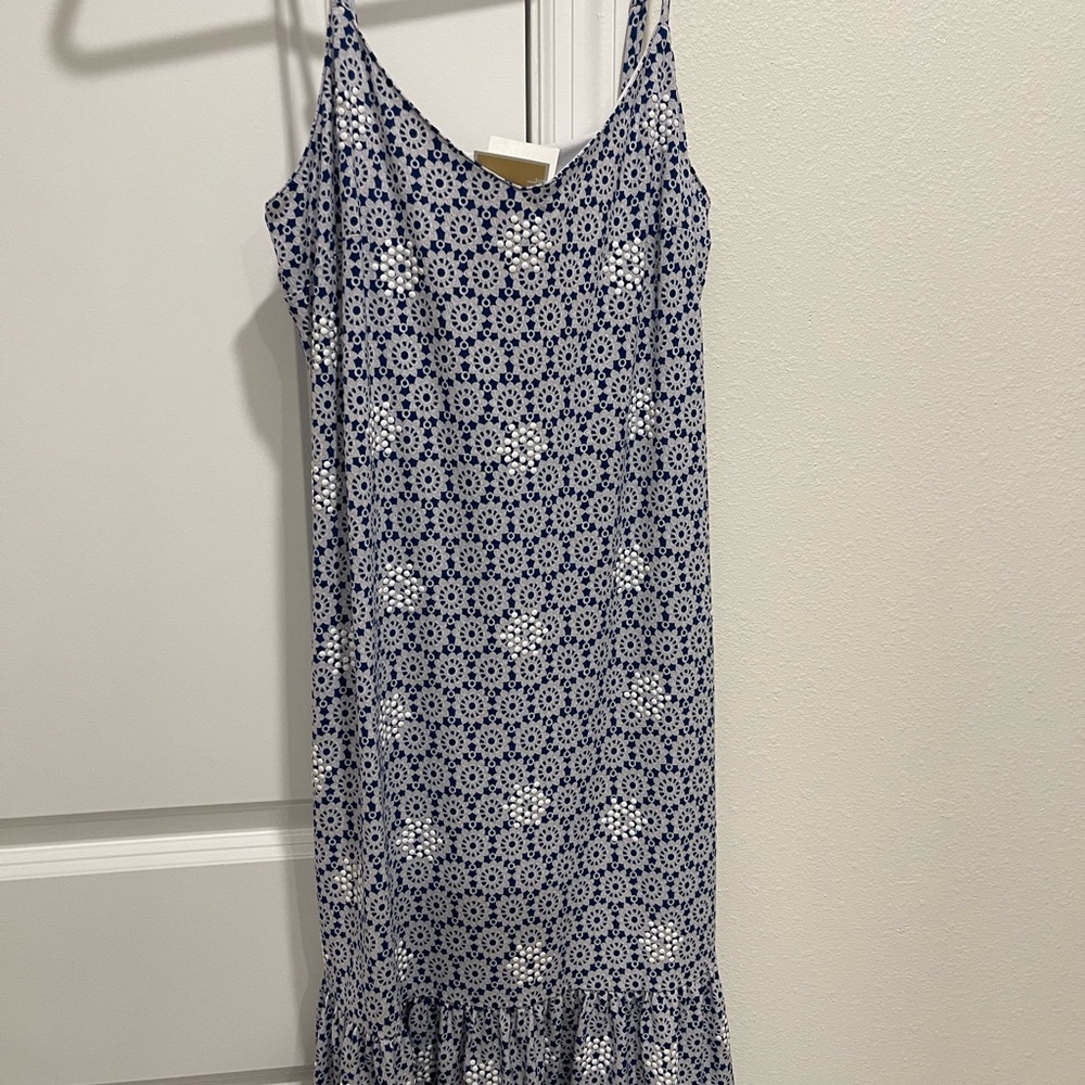Michael Kors Blue and White Patterned Midi Dress